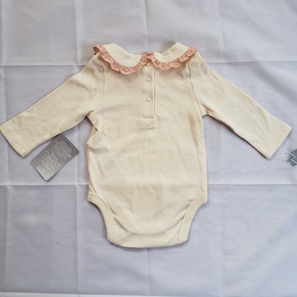 DISNEY Baby NWT Cream Peach Eyelet Bodysuit 9-12 New Collar Embroidered Girls - Picture 8 of 8